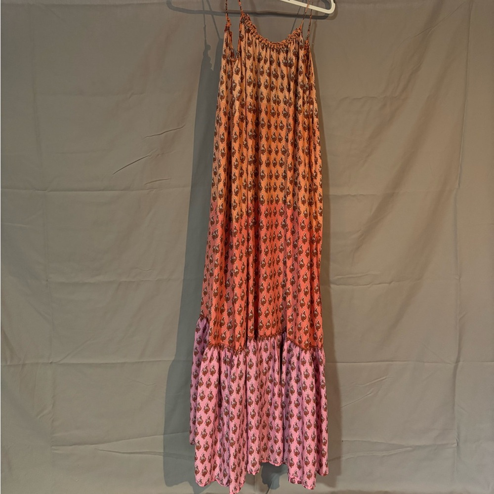 Anthropologie Orange and Pink Maxi Dress
